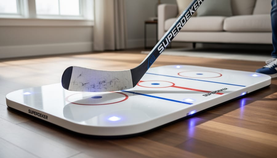 SuperDeker Advanced Stickhandling Trainer positioned for a hockey stickhandling drill